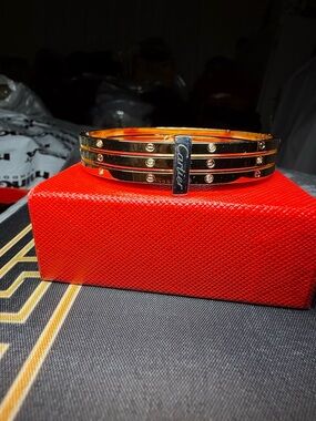 Titanium Gold and Black Triple-Band Screw Motif Bangle (New) Only One